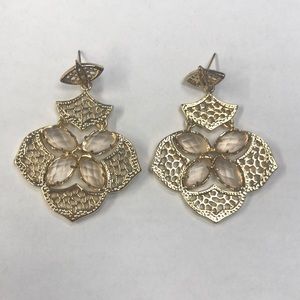 Kendra Scott gold evening earrings in clear peach